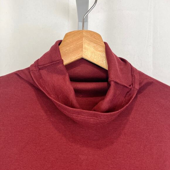 MM. LAFLEUR Axam Turtleneck Top Long Sleeve Stretch Pima Cotton Knit Wine Red L - Picture 4 of 9